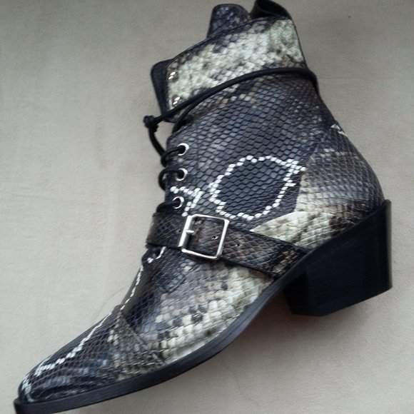 NEW Allsaints Katy Snake Embossed Leather Boot - Picture 2 of 5